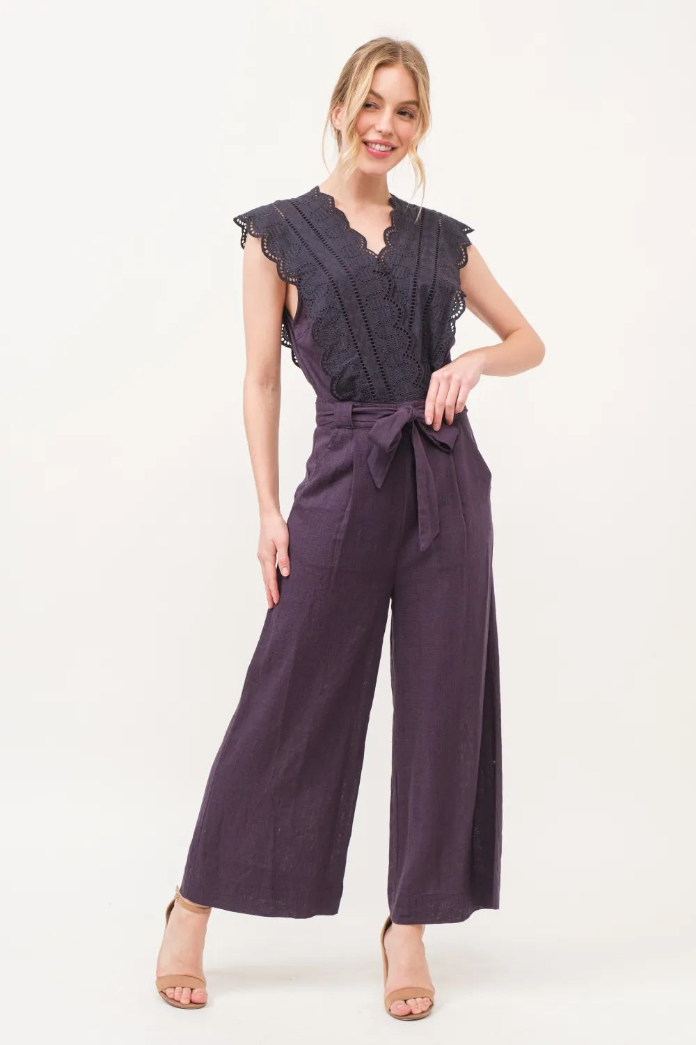 Purple And The Why Laced Surplice Tie Waist Jumpsuit