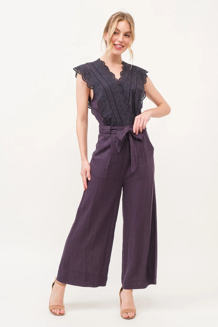 Purple And The Why Laced Surplice Tie Waist Jumpsuit