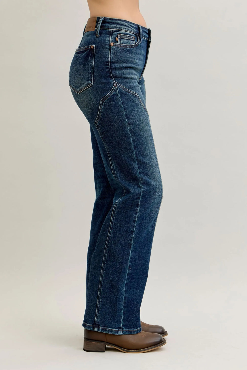 Dark Judy Blue Full Size Seam Detail Straight Leg Jeans Plus Size
