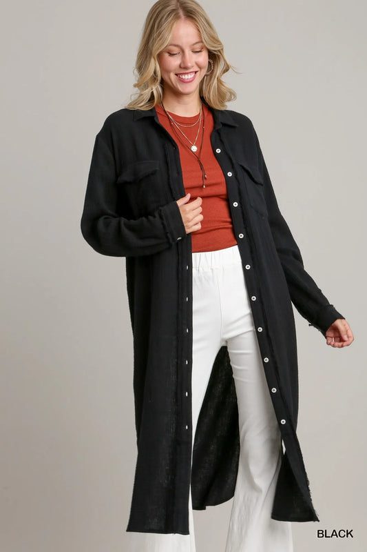 Black Umgee Cotton Gauze Button Down Shirt Dress 1