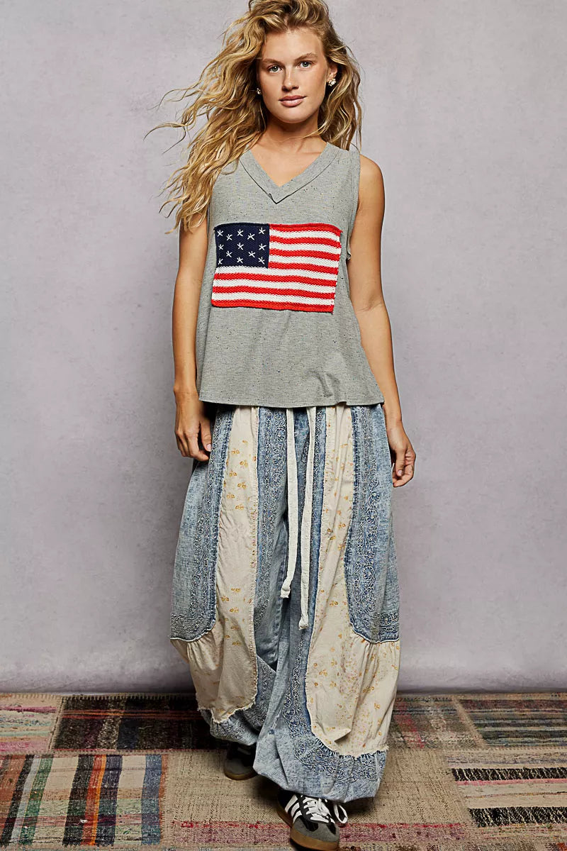 Pol V Neck Ribbed Tank With American Flag Patch And Star Back Patch 4