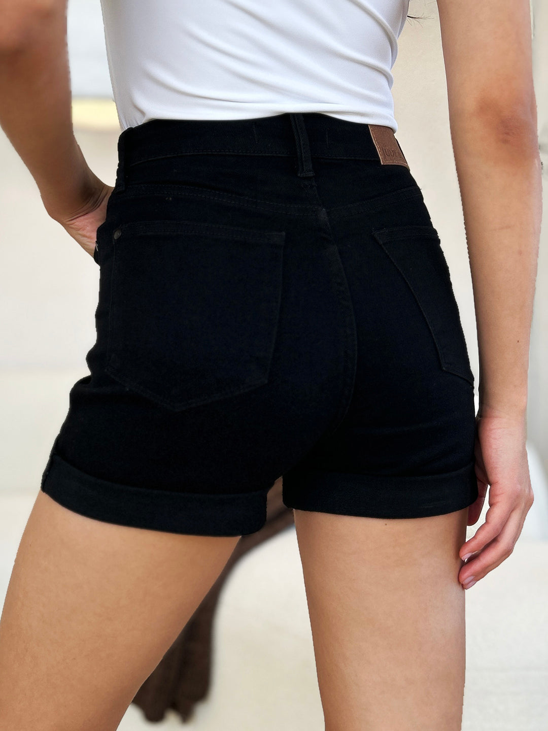 Black Judy Blue Full Size High Waist Tummy Control Cuffed Denim Shorts