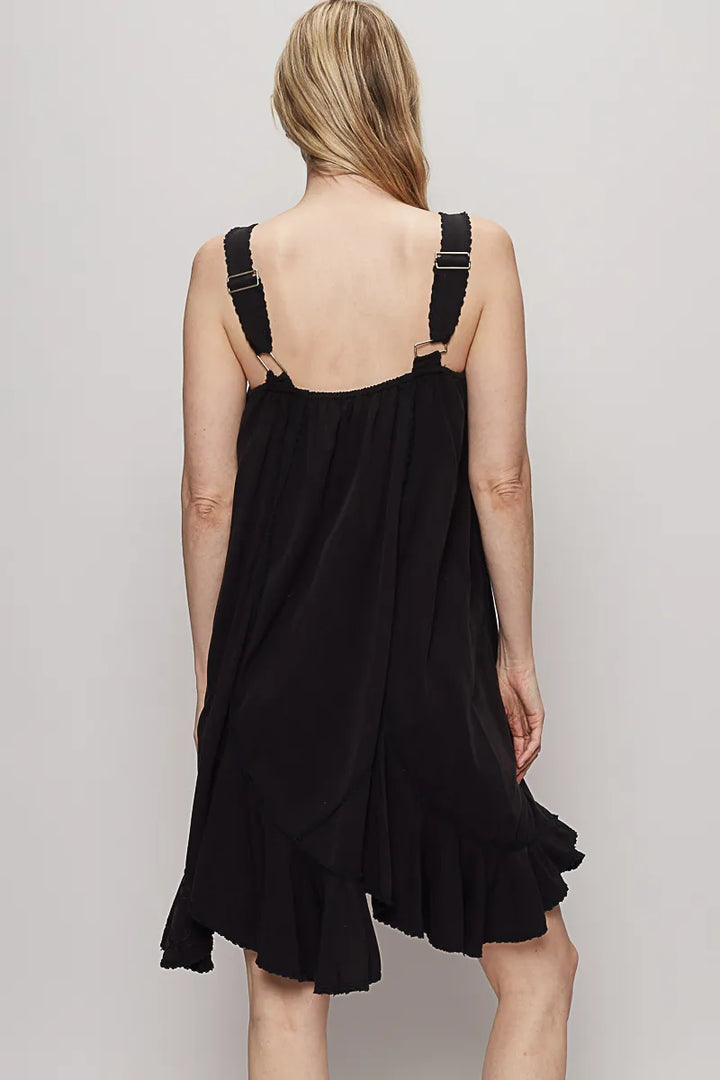 Black Pol Ruffle Hem Sleeveless Mini Dress