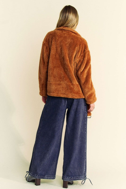 Davi Dani Fuzzy Zip Up Collared Neck Jacket