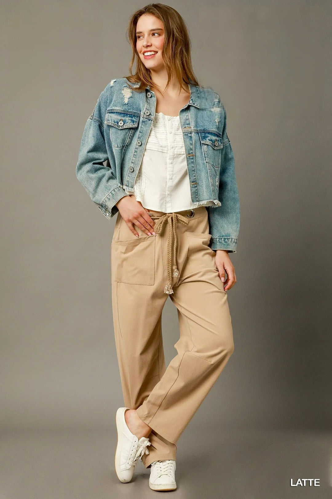 Latte Umgee Cargo Inspired Drawstring Pants