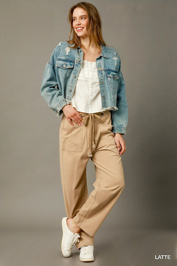 Latte Umgee Cargo Inspired Drawstring Pants