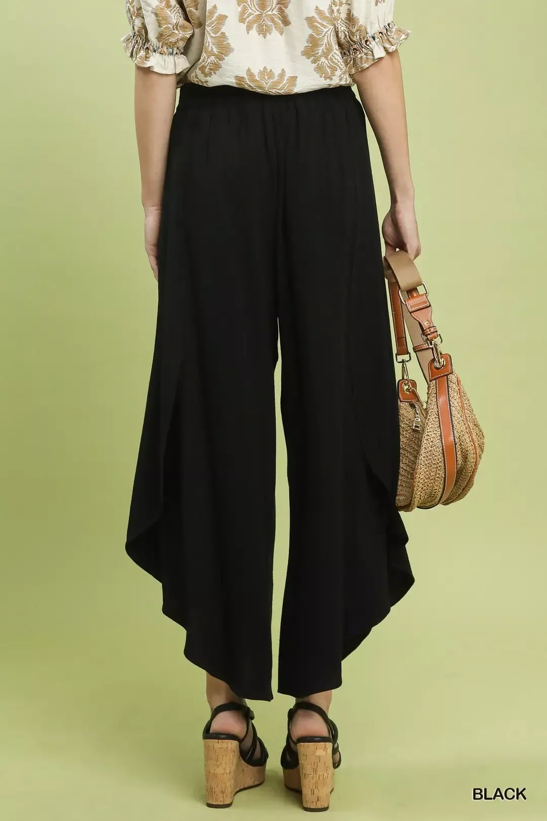 Black Umgee Flowy Asymmetrical Hem Wide Leg Pants 2