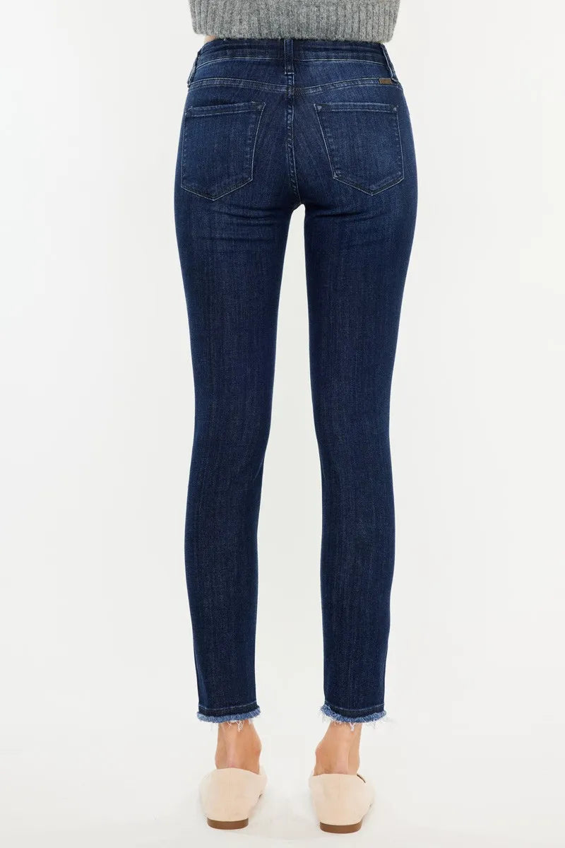 Dark Kancan High Rise Slim Fit Raw Hem Ankle Jeans