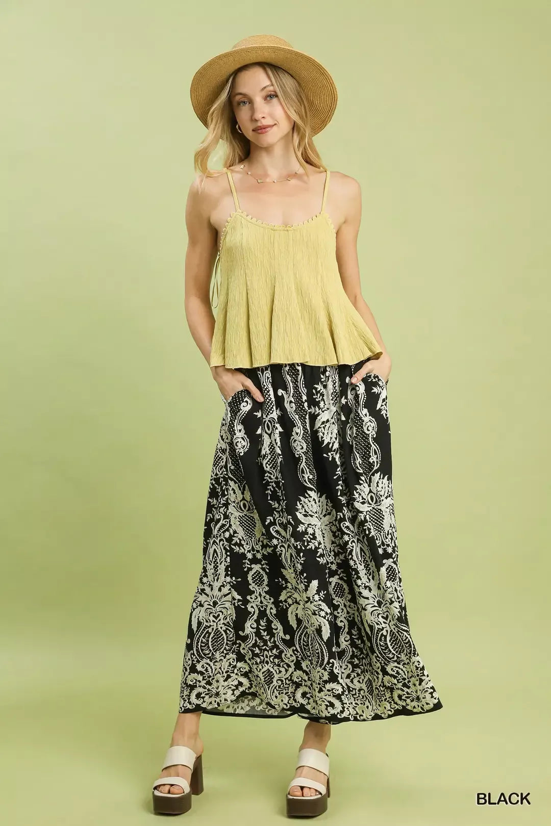 Umgee Border Print Wide Leg Pants 1