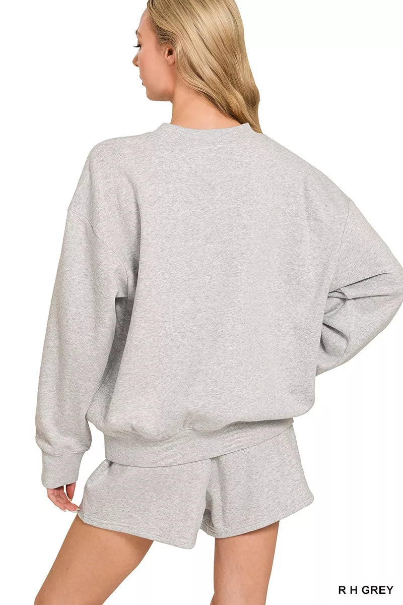 R H Grey Zenana Fleece Long Sleeve Sweatshirts Shorts Set 1