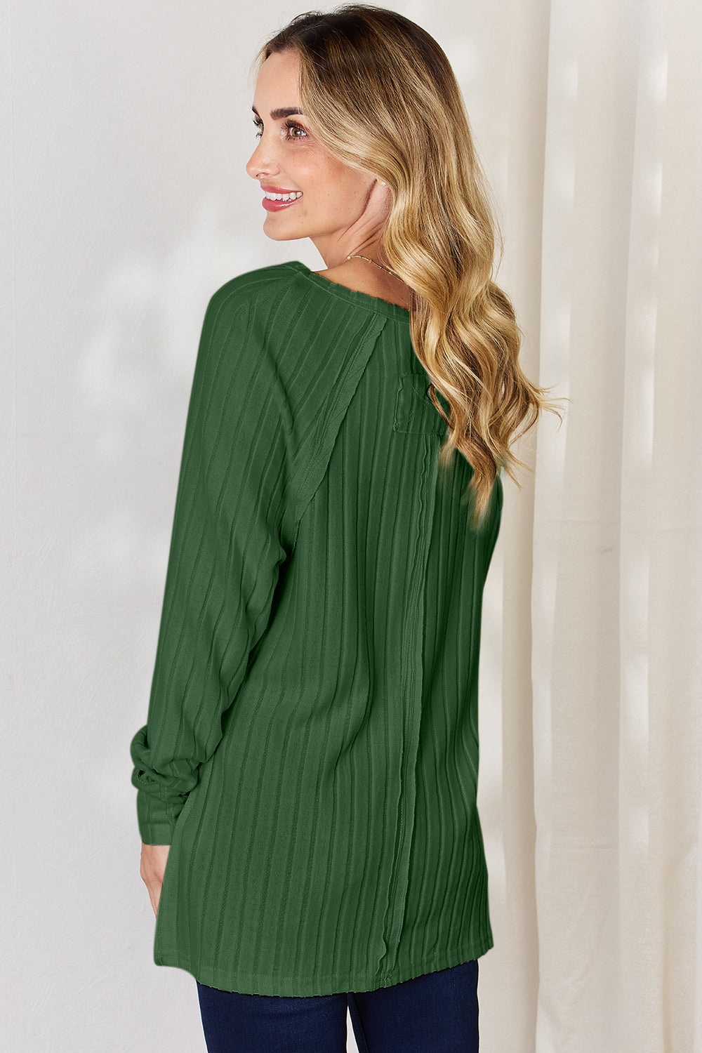 Light Gray Basic Bae Full Size Ribbed Round Neck Slit T Shirt