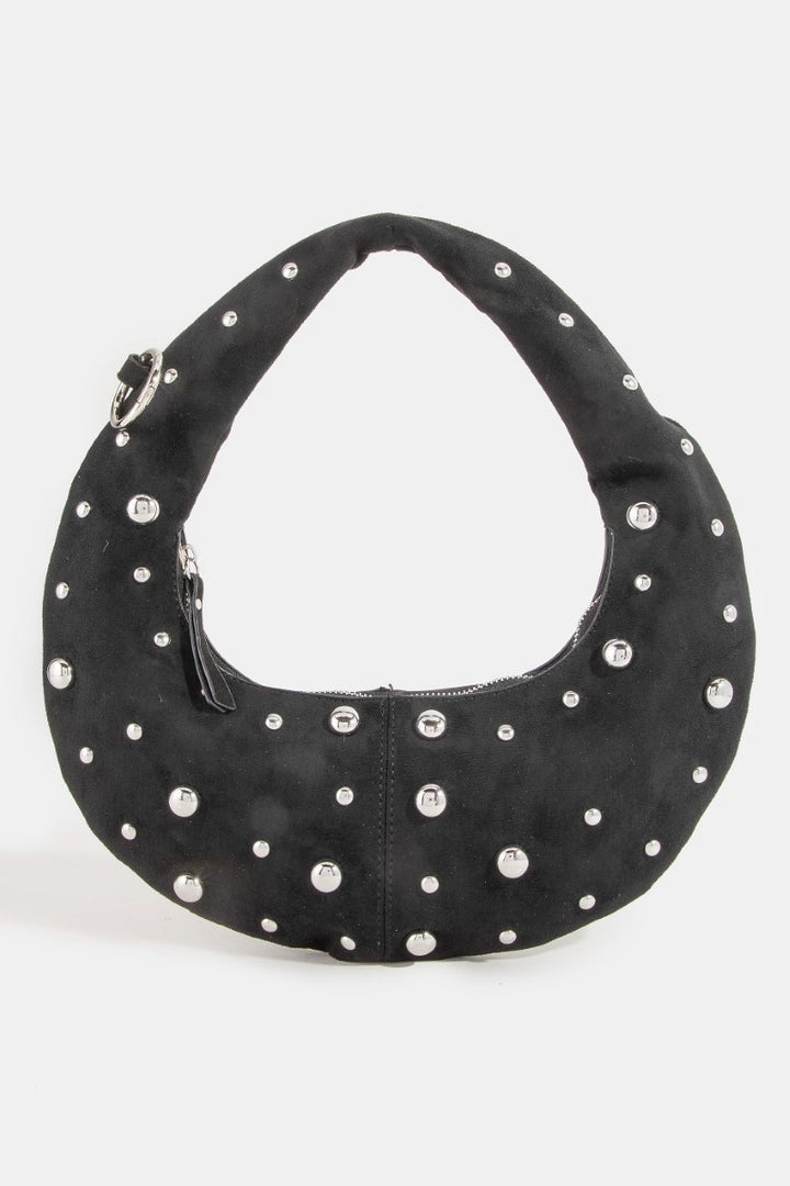 Fame Dome Studded Chrome Crescent Hand Bag