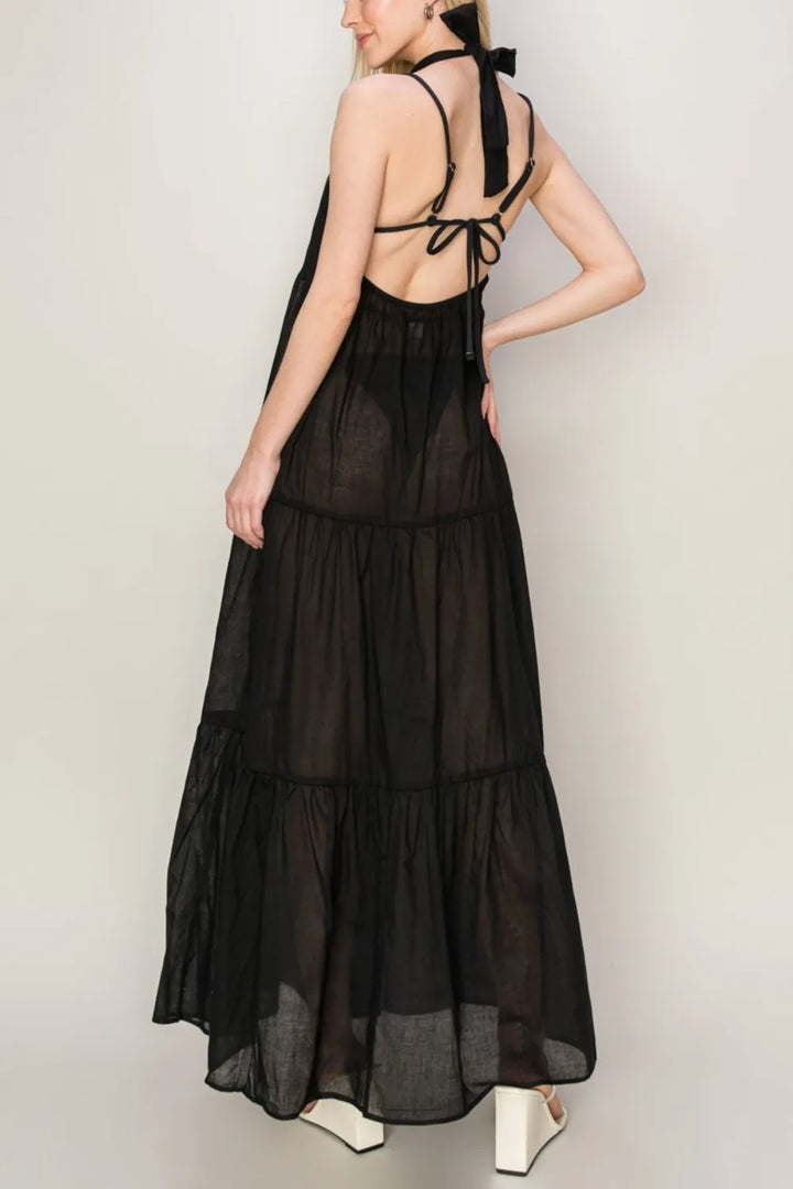 Black Hyfve Halter Neck Cover Up Maxi Dress