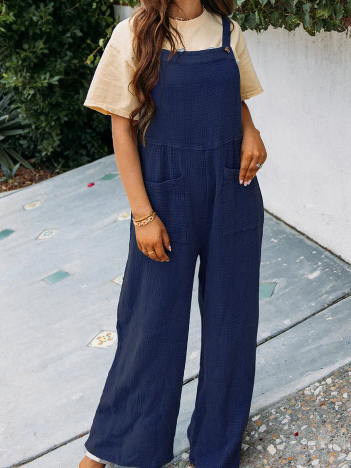 Apricot Full Size Casual Wide Leg Textured Overalls Plus Size