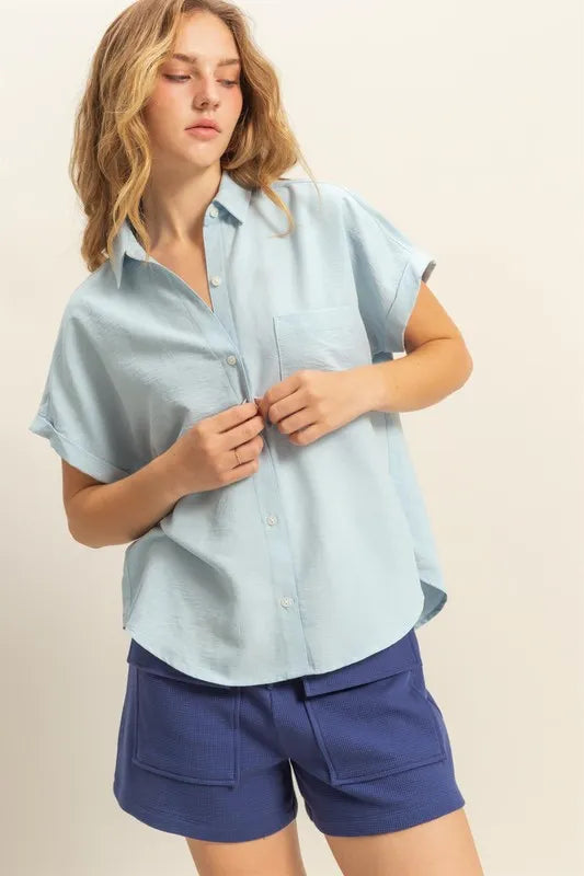 Ice Blue Hyfve Button Down Collared Neck Short Sleeve Shirt 1