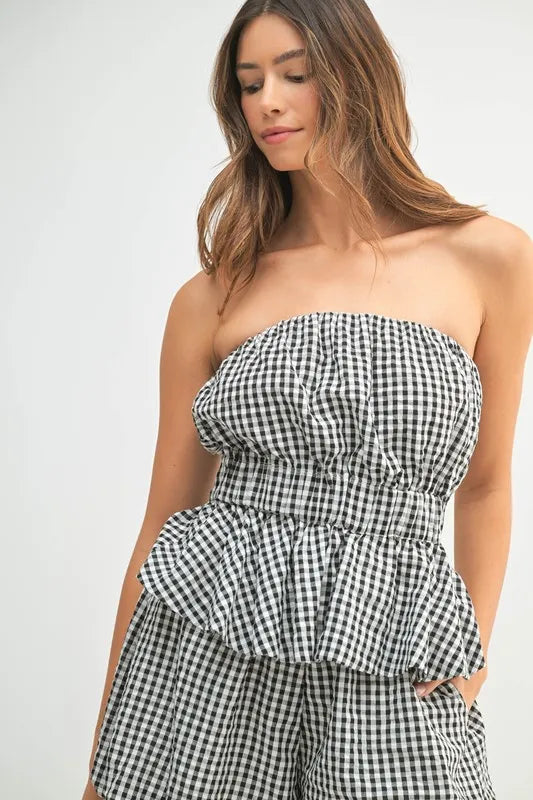 Black Mable Gingham Tube Top And Shorts Set