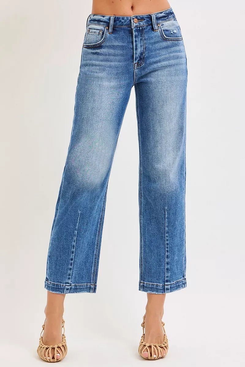 Dark Risen High Rise Crop Boyfriend Tapered Jeans