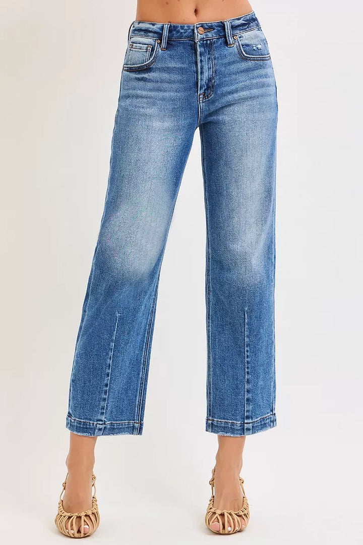 Dark Risen High Rise Crop Boyfriend Tapered Jeans