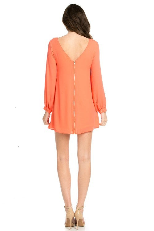 Coral Long Sleeve Shift Dress Coral