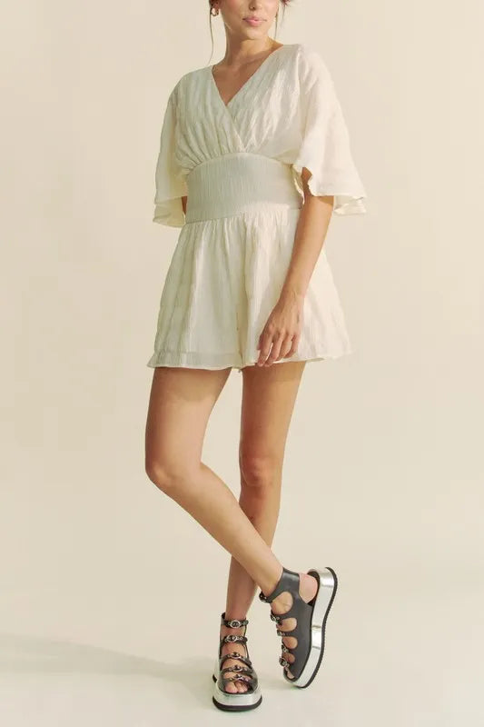 Davi Dani Batwing Sleeve Waist Belt Romper 1