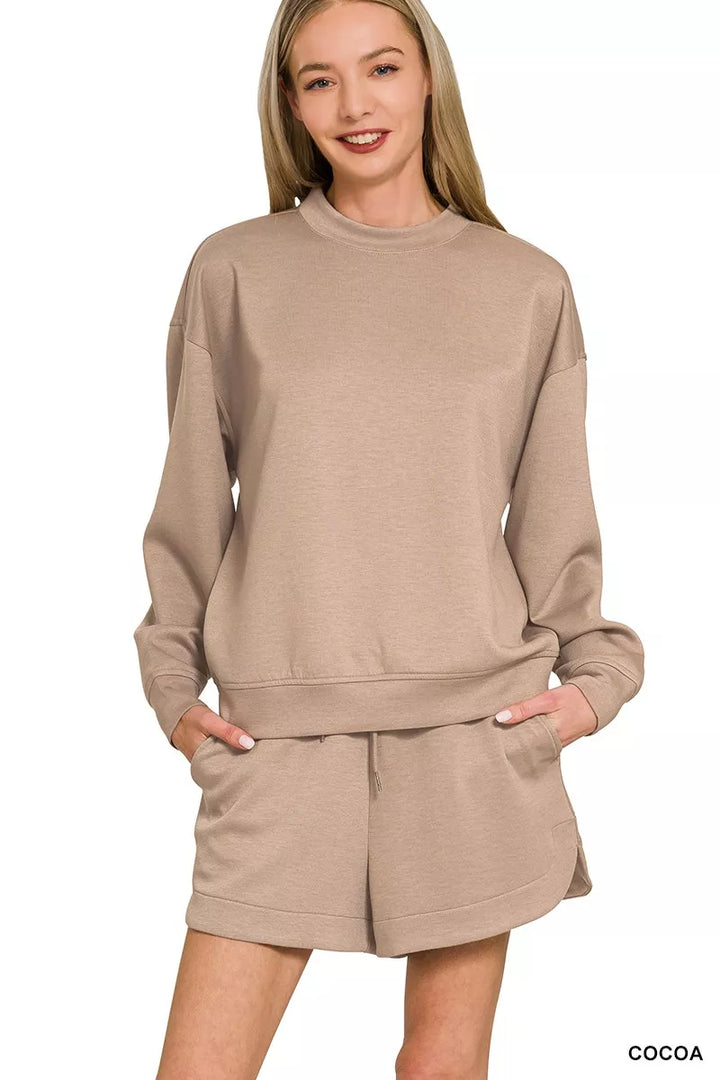 Cocoa Zenana Scuba Long Sleeve Sweatshirt And Shorts Set