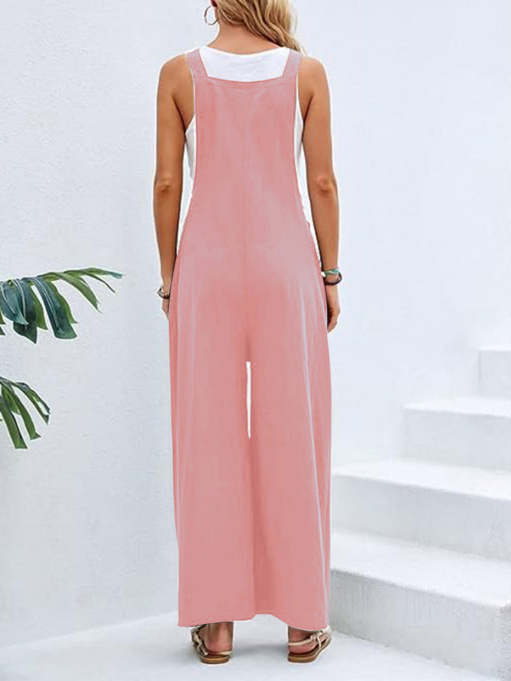 Blush Pink Full Size Wide Leg Overalls With Pockets