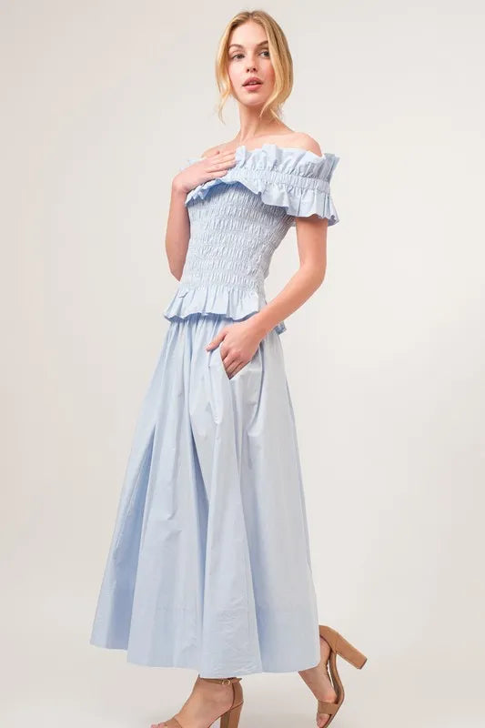 And The Why A Line Flowing Elastic Back Midi Skirt