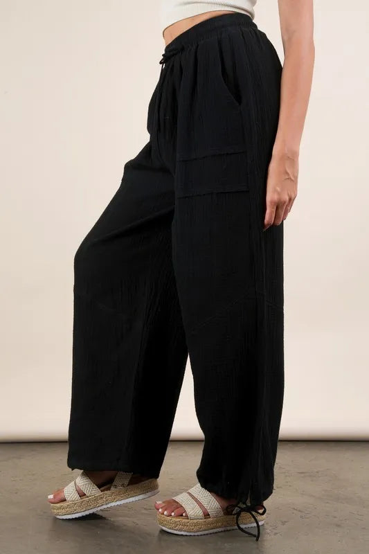 Black Very J Wide Leg Gauze Solid Pants