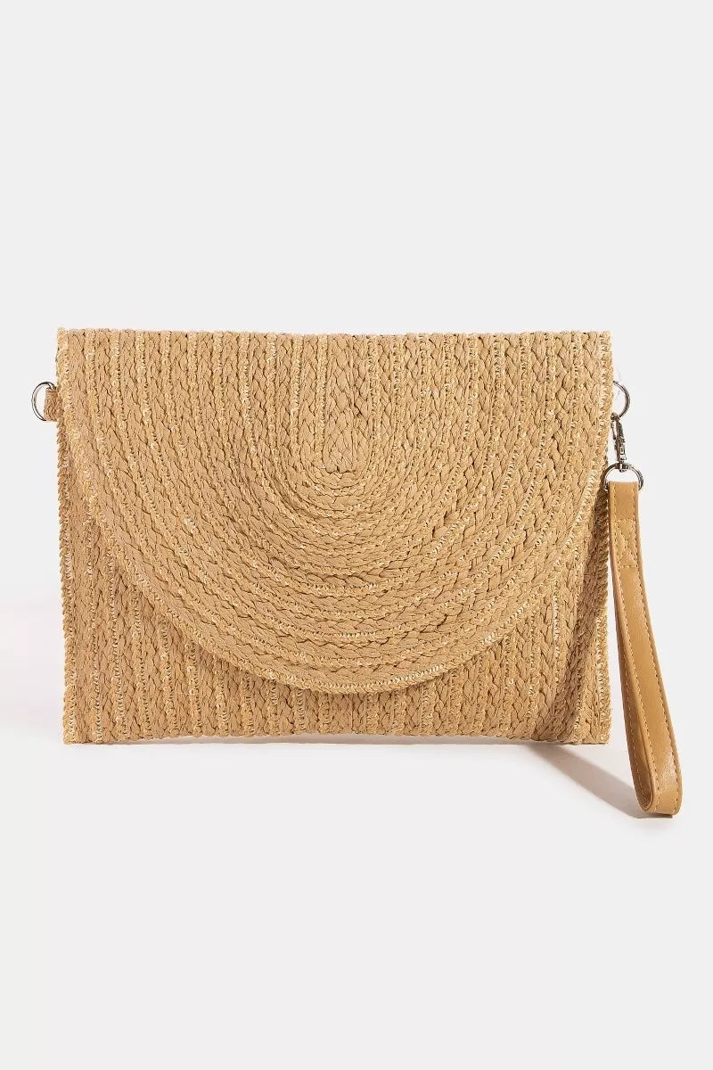 Ta Fame Round Flap Intricate Paper Woven Envelope Clutch Bag