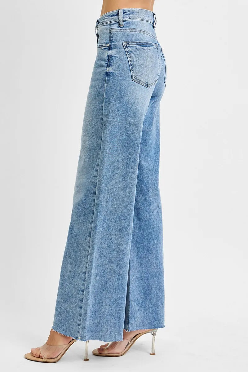 Light Risen Full Size Tummy Control High Rise Ankle Palazzo Jeans Plus Size
