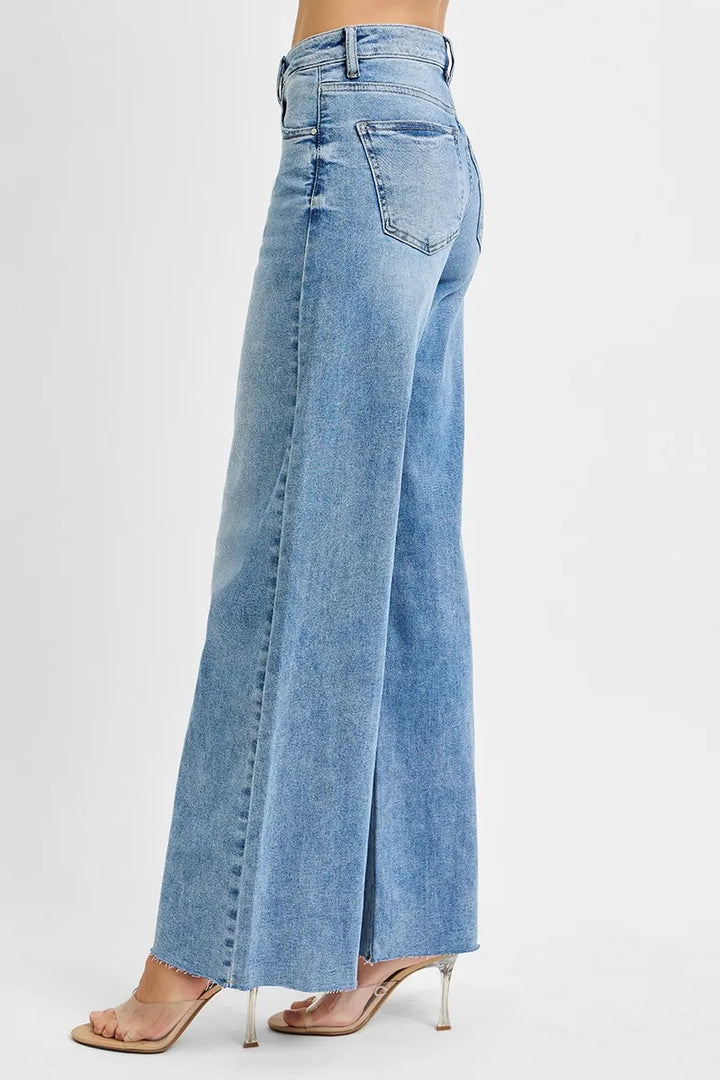 Light Risen Full Size Tummy Control High Rise Ankle Palazzo Jeans Plus Size