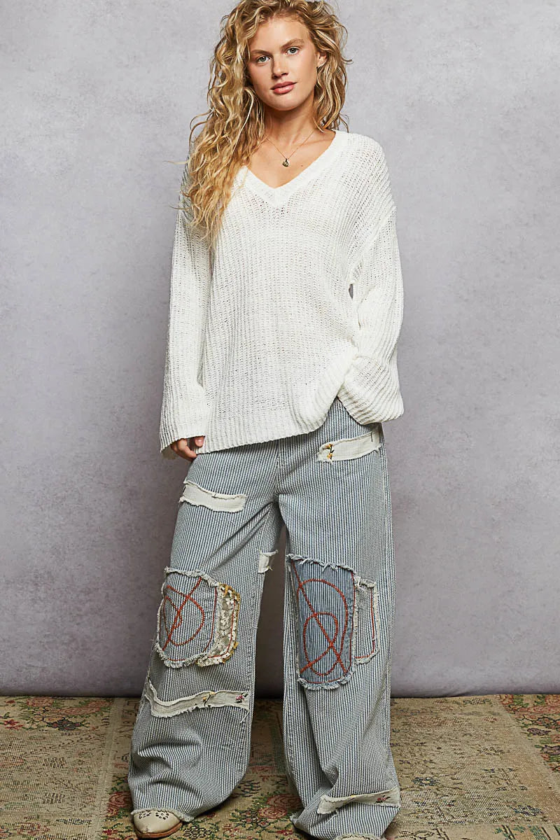 Pol Oversized V Neck Knit Top