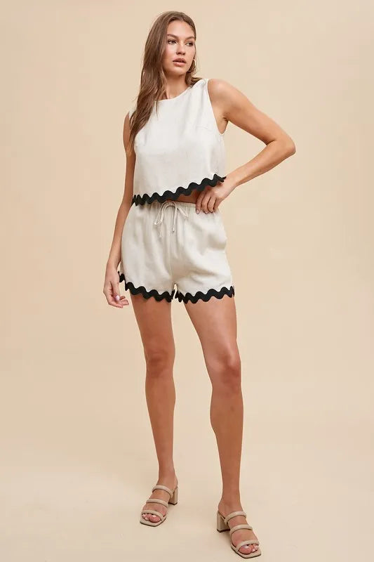 Annie Wear Ric Rac Trim Detailed Top Shorts Set