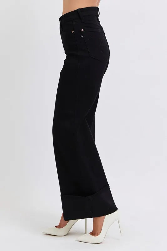 Bk Judy Blue Full Size High Waist Reto Wide Leg W Cuff Plus Size