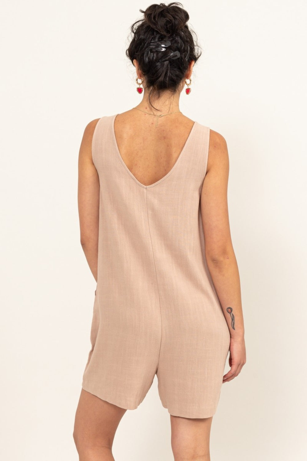 Tan Hyfve V Neck Sleeveless Romper With Pockets 1