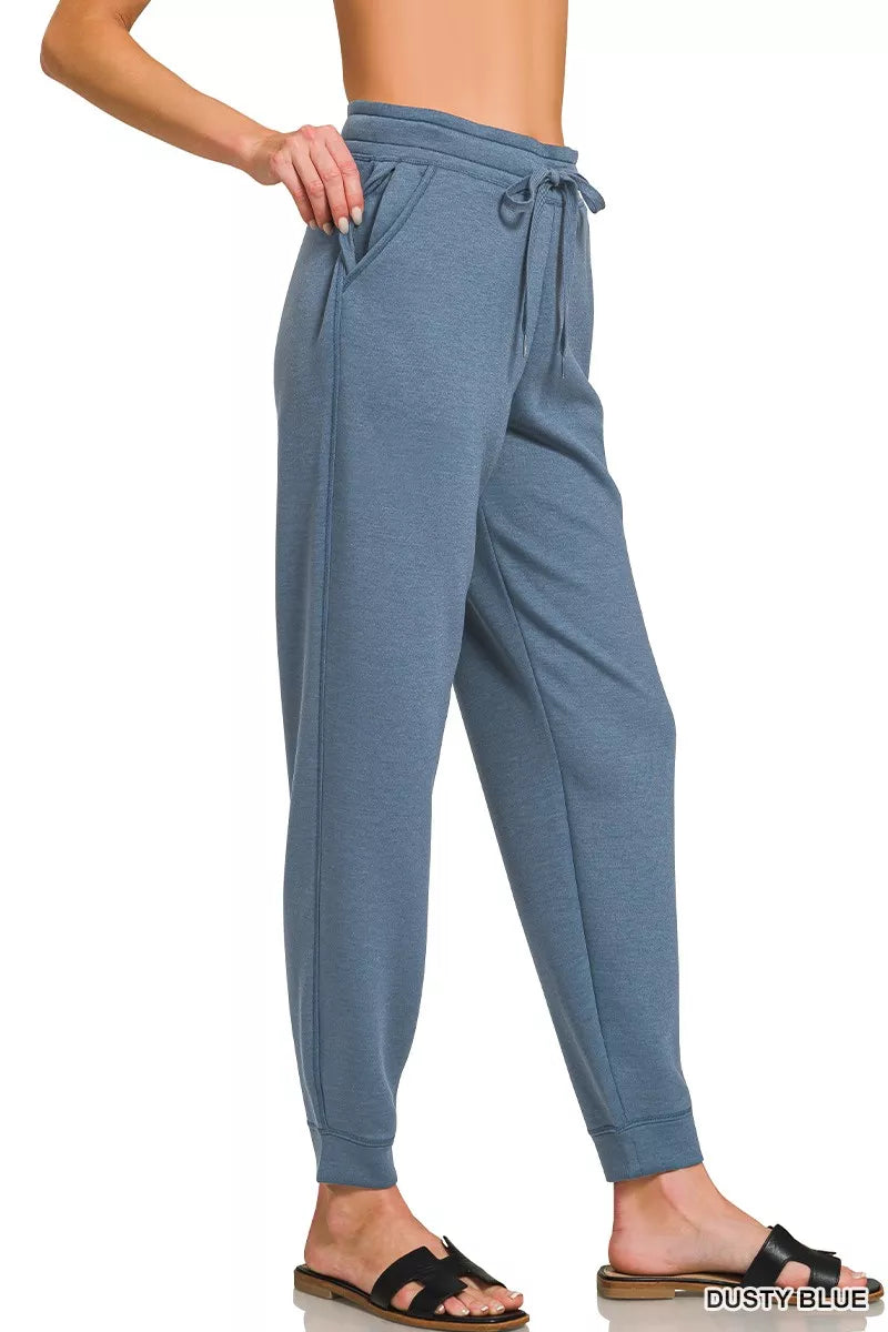 Dusty Blue Zenana Drawstring Scuba Joggers With Pockets 3