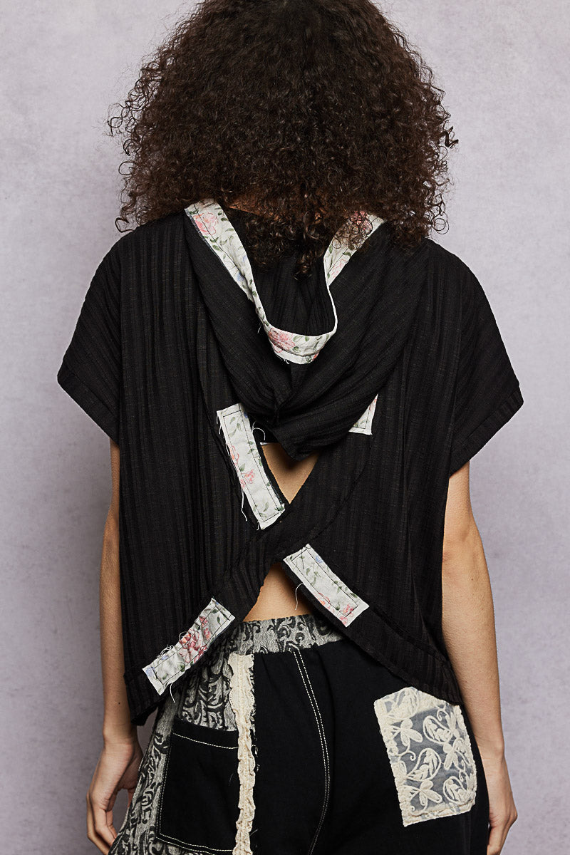 Pol Short Sleeve Hooded Top With Back Open Detail 1