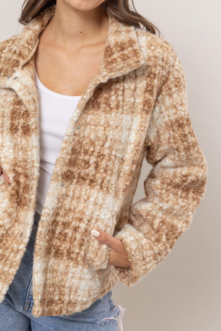 Hyfve Plaid Collared Neck Boucle Jacket With Pockets
