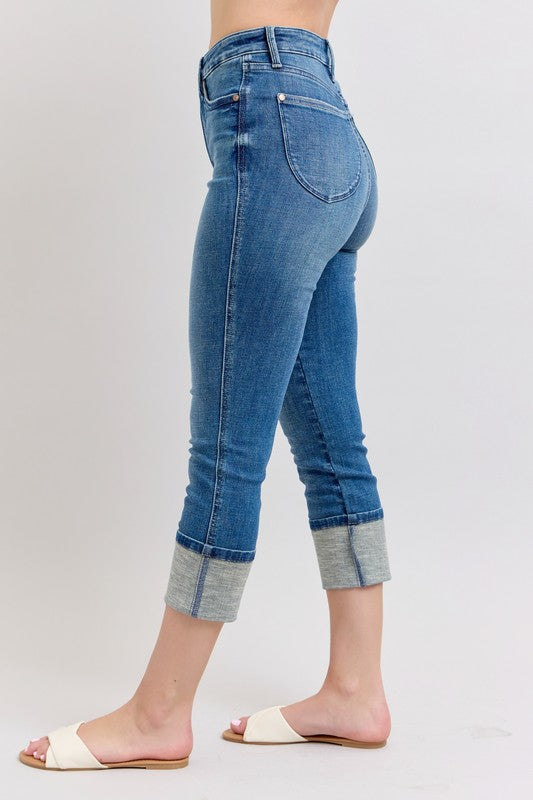 Medium Judy Blue Full Size Skinny Cuff Capris Jeans With Pockets Plus Size