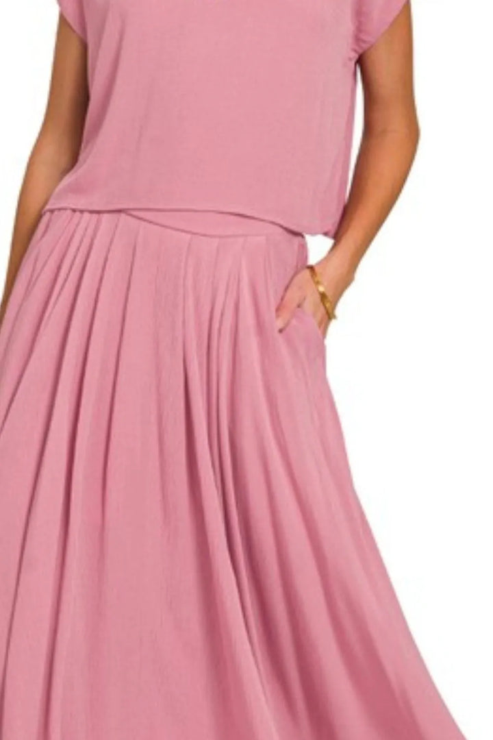 Lt Rose Zenana Woven Crinkle Gauze Crop Tee And Skirt Set 5