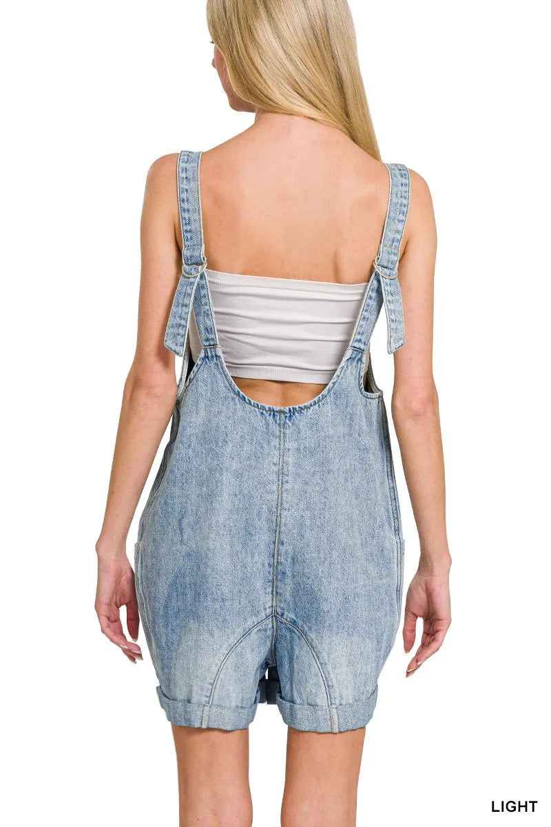 Zenana Denim Short Overalls With Pockets