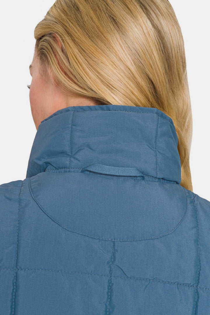 Zenana Zip Up Cropped Puffer Vest With Pockets 2