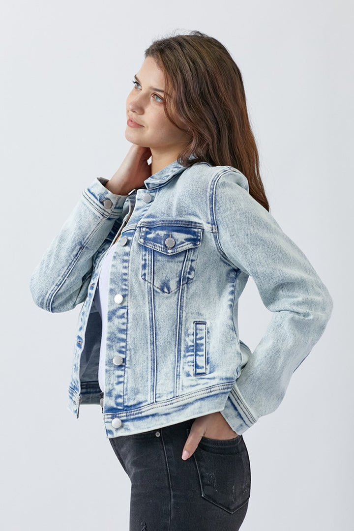 Acid Light Risen Button Up Washed Denim Jacket
