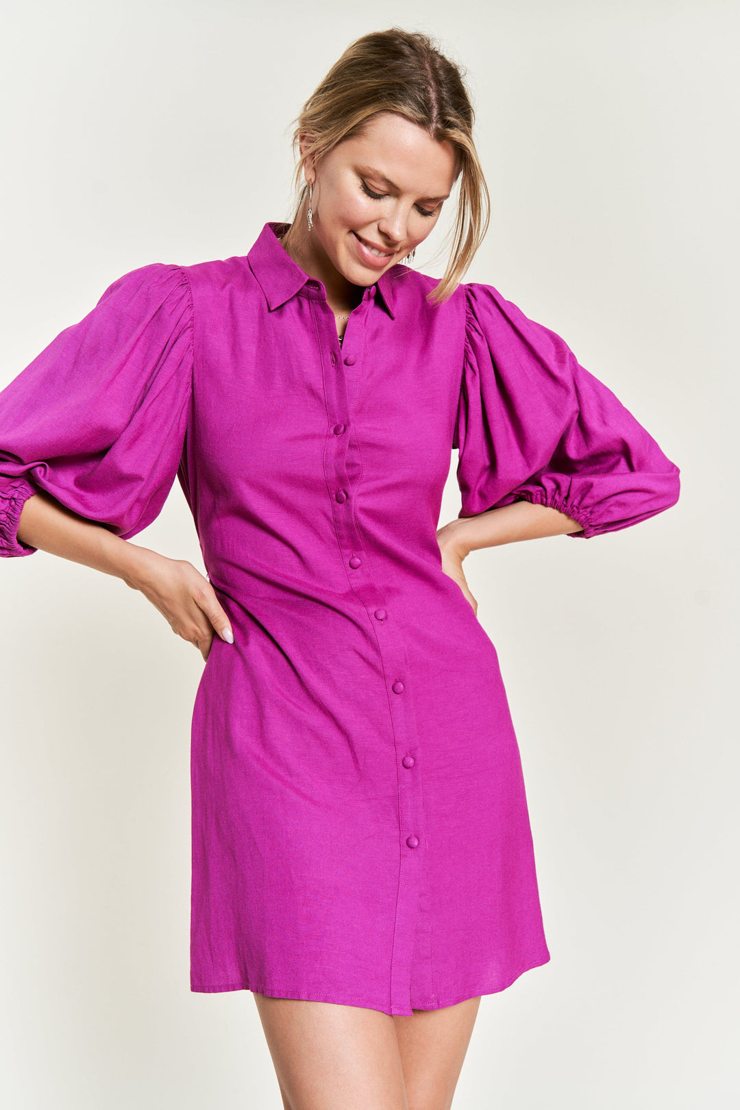 CHARCOAL Solid Button Down Dress Plus Jbj1004P