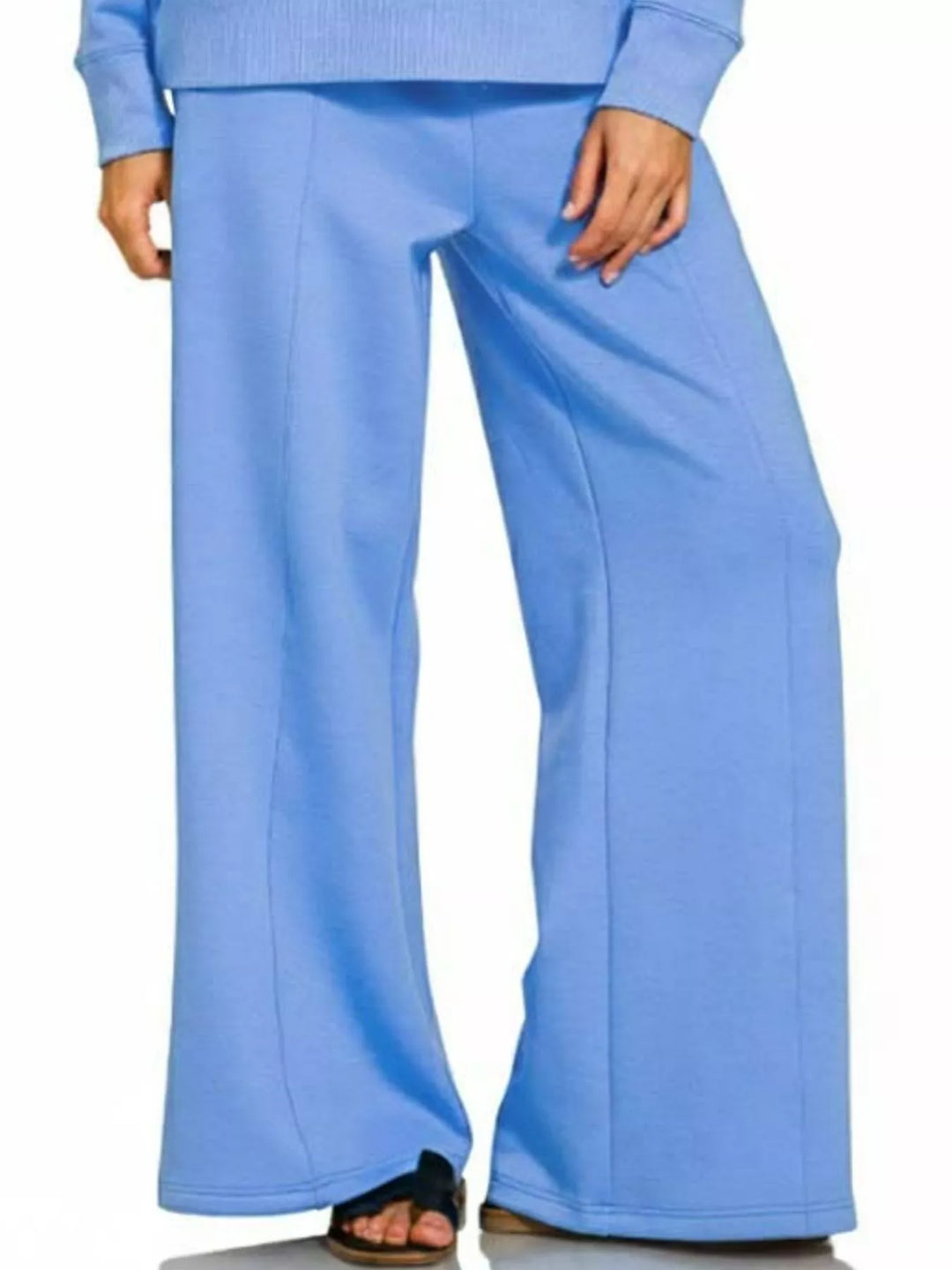 Cornflower Blue Zenana Scuba Collared Pullover And Pants Set