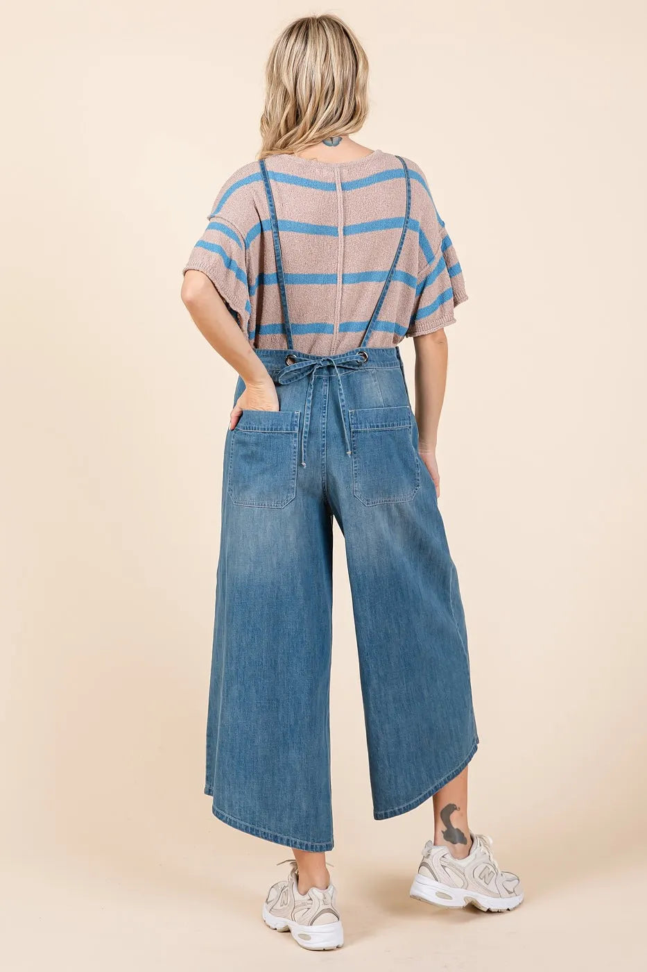 Lt Denim Mittoshop Denim Tie Back Sleeveless Wide Leg Overalls