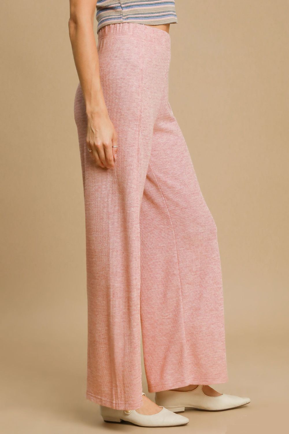 Dusty Pink Umgee Elastic Waist Wide Leg Knit Pants