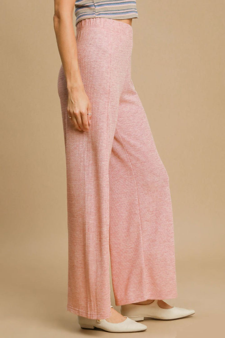 Dusty Pink Umgee Elastic Waist Wide Leg Knit Pants