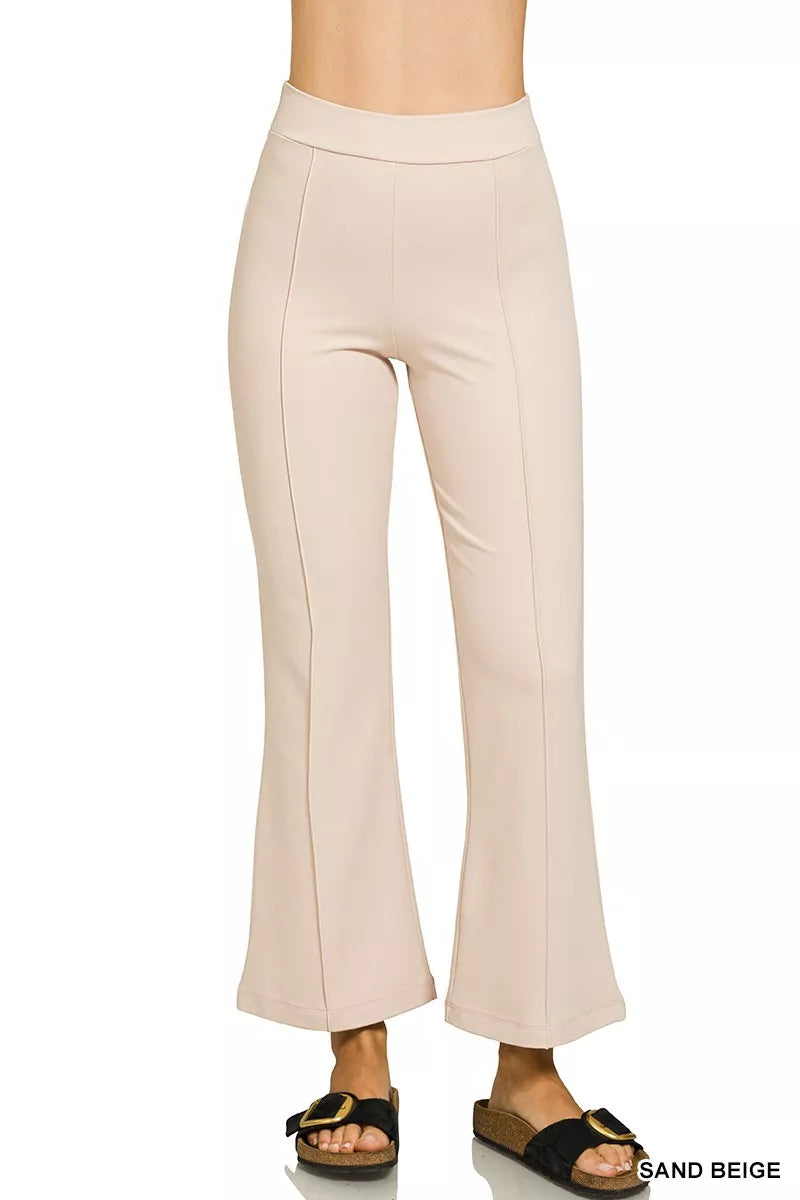 Sand Beige Zenana Heavy Ponte Elastic Waistband Pintuck Pants