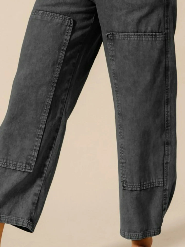 Charcoal Black So Me Mineral Washed Mid Rise Barrel Shape Pants 1